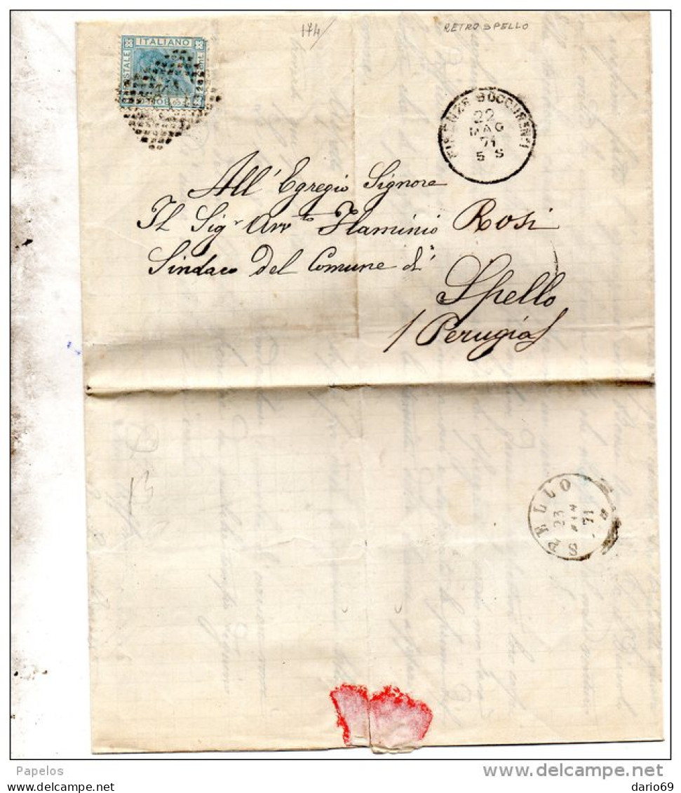 1871 LETTERA CON ANNULLO FIRENZE + SPELLO PERUGIA - Storia Postale