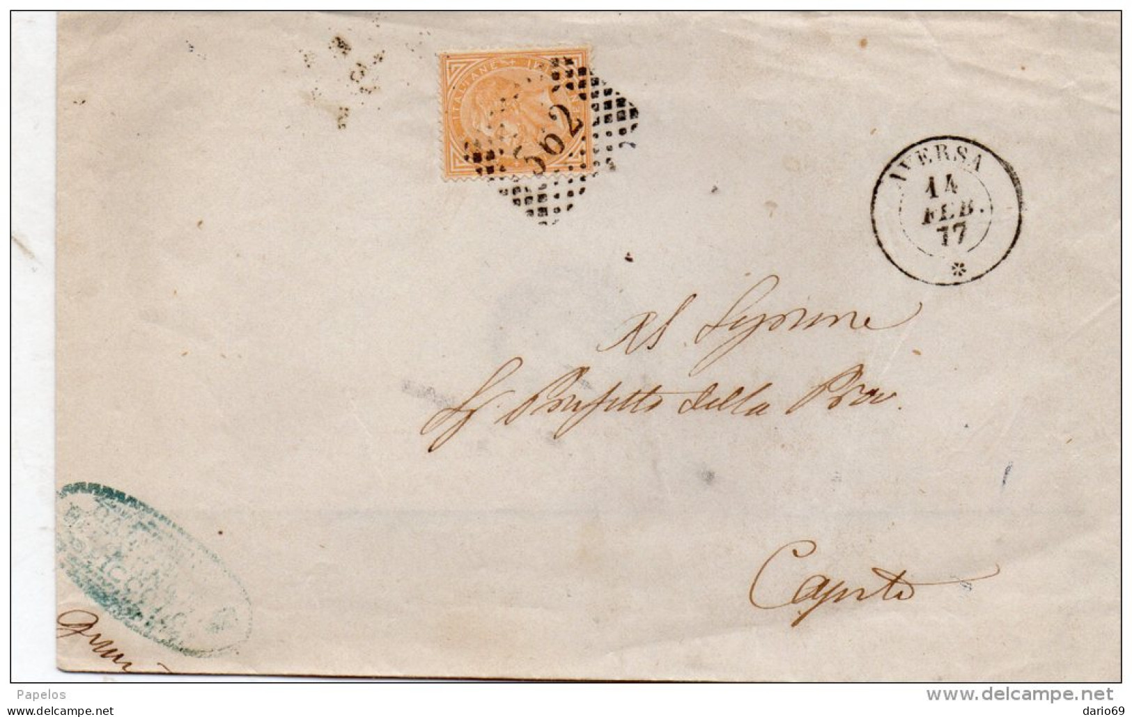 1877 LETTERA CON ANNULLO AVERSA CASERTA - Marcophilia