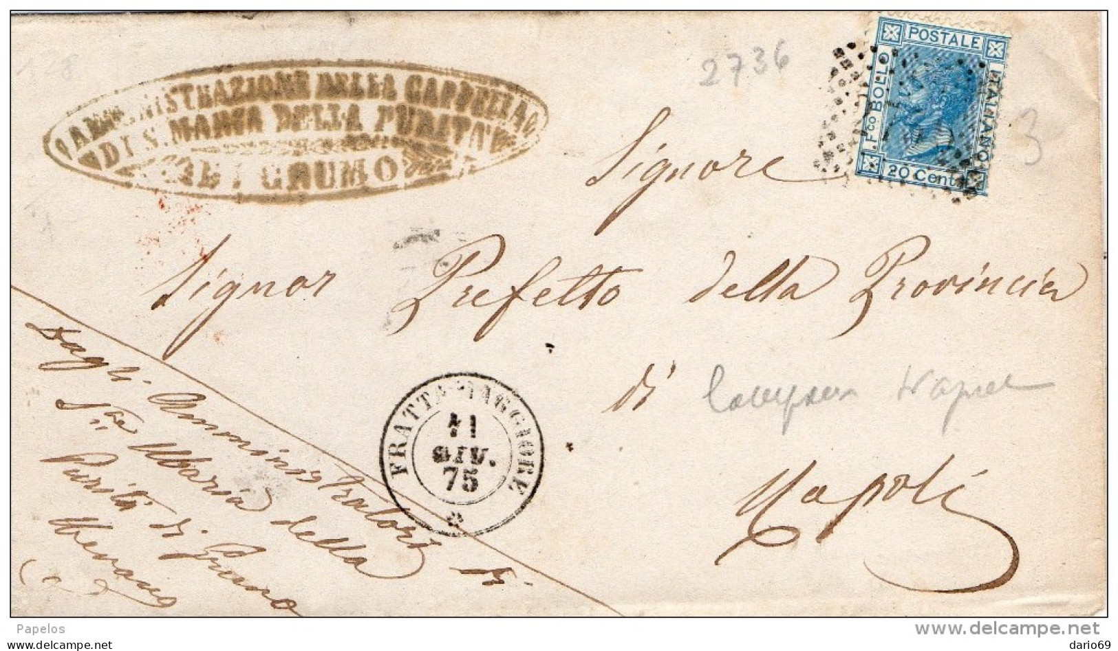 1875    LETTERA CON ANNULLO FRATTAMAGGIORE NAPOLI - Marcophilie