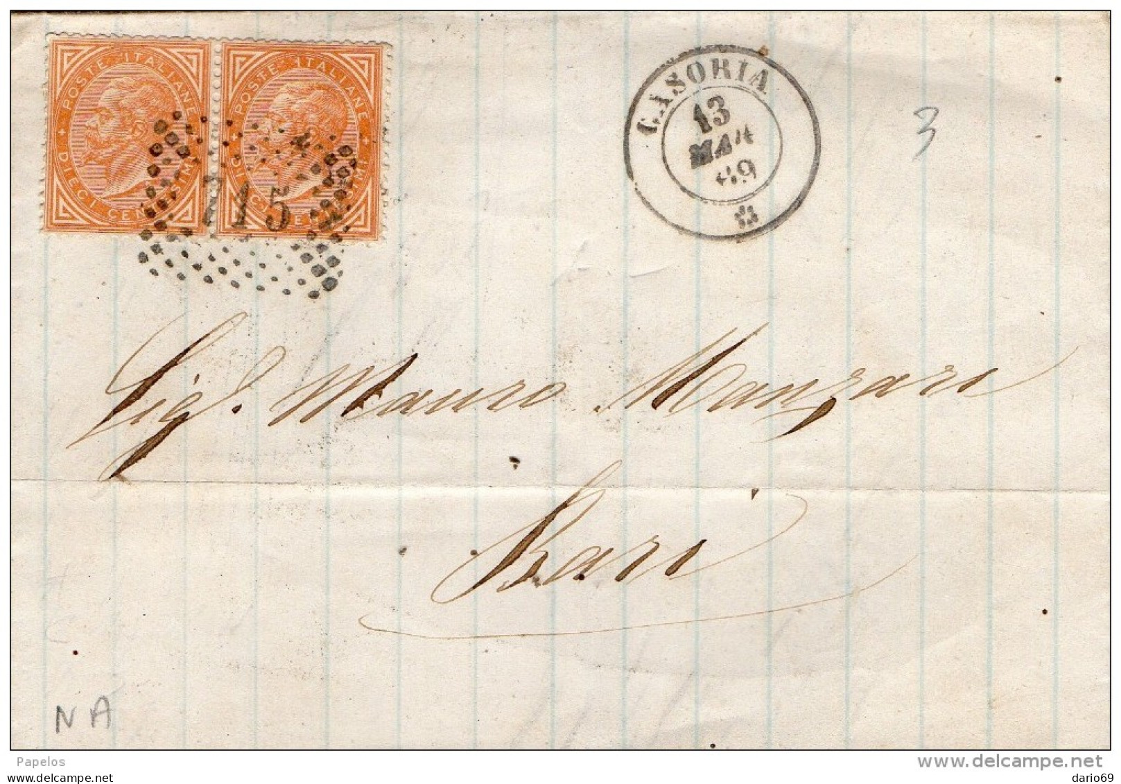 1869    LETTERA CON ANNULLO CASORIA   NAPOLI - Storia Postale