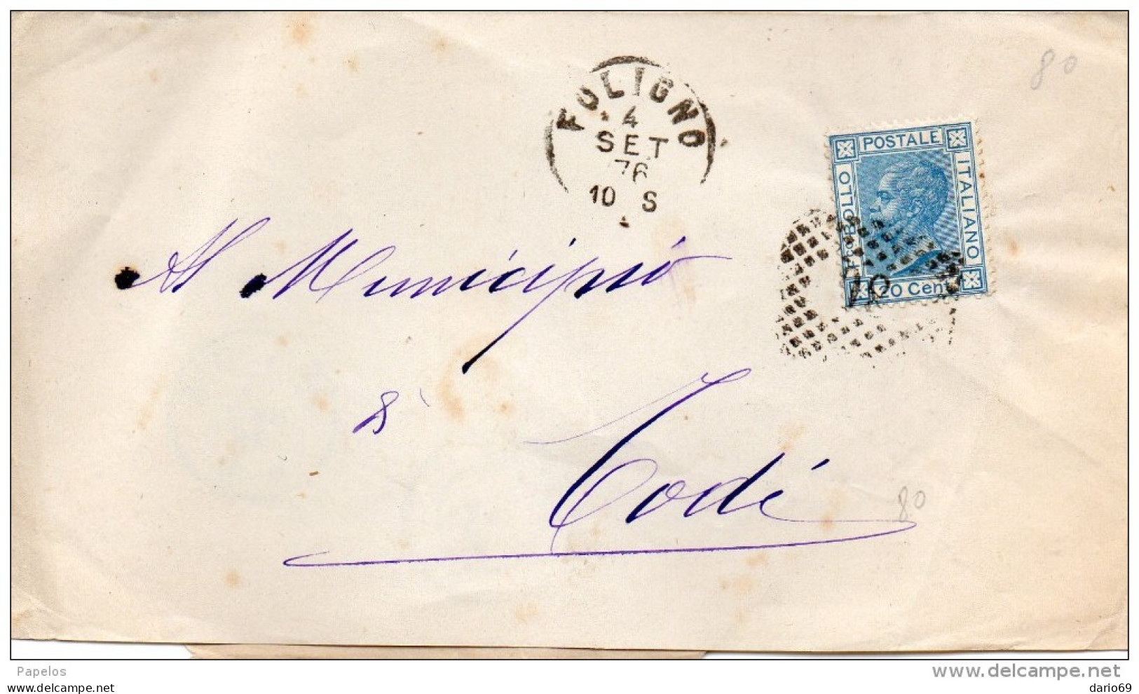 1876    LETTERA CON ANNULLO FOLIGNO - Storia Postale