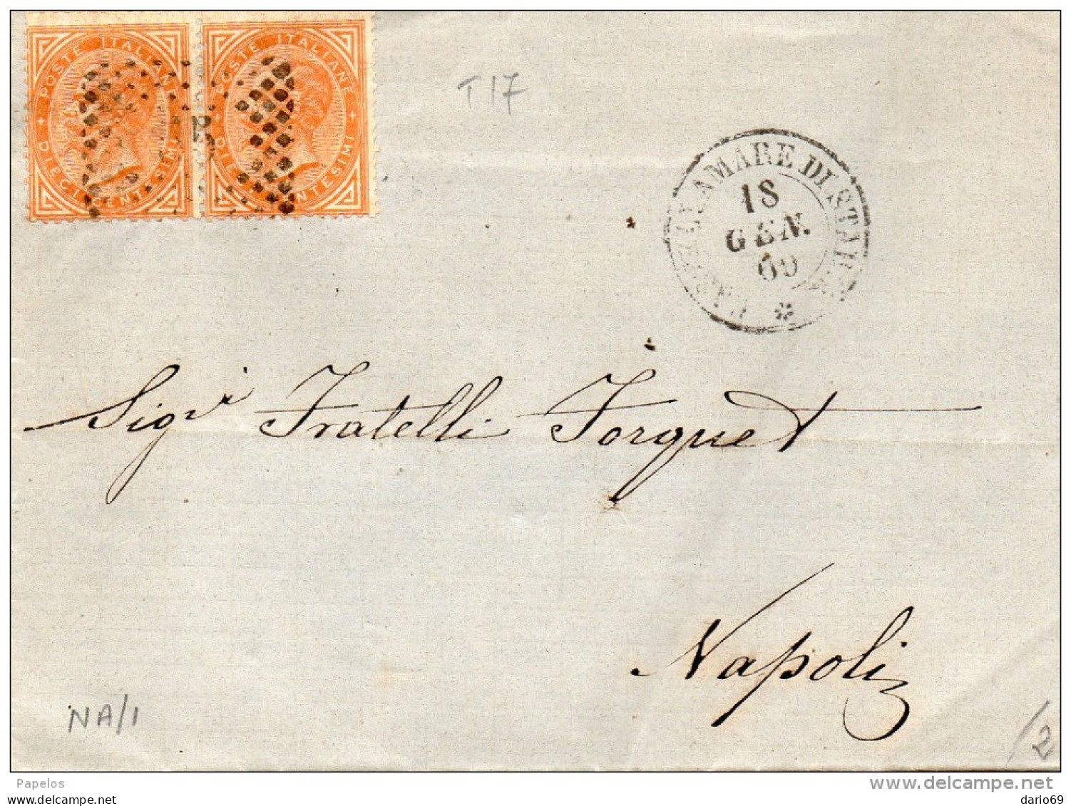 1869    LETTERA CON ANNULLO CASTELLAMMARE  NAPOLI - Marcofilie