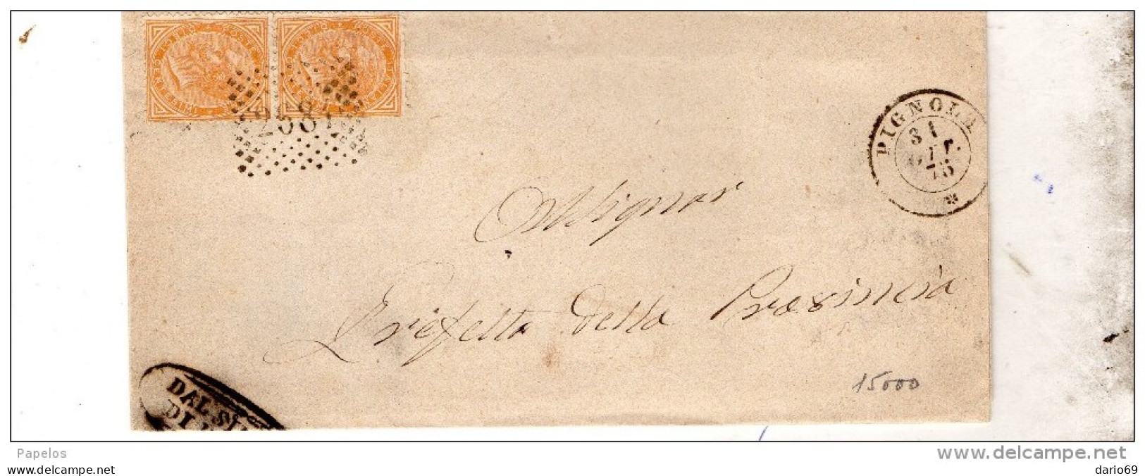 1875  LETTERA CON ANNULLO NUMERALE A PUNTI   PIGNOLA POTENZA - Marcophilia