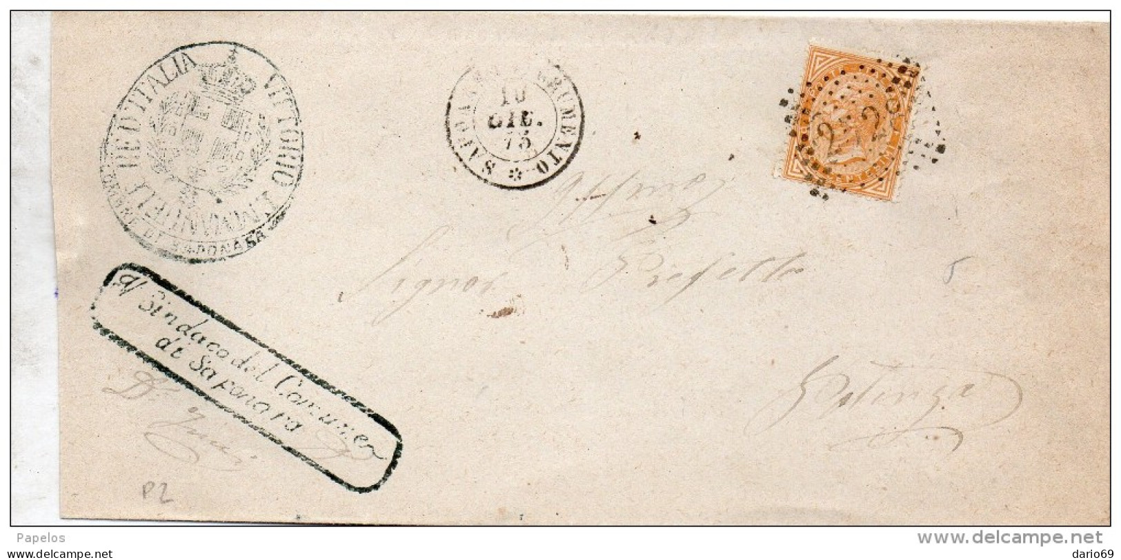 1875    LETTERA CON ANNULLO NUMERALE A PUNTI SAPONARA DI GRUMENTO POTENZA - Poststempel