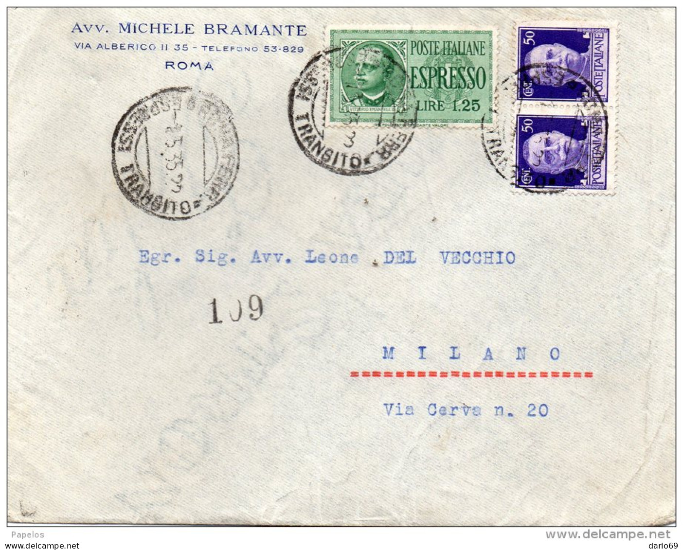 1935  LETTERA ESPRESSO CON ANNLLO  ROMA - Exprespost