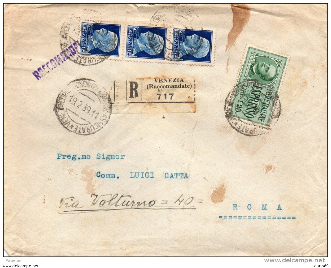 1939  LETTERA ESPRESSO CON ANNLLO  VENEZIA - Correo Urgente