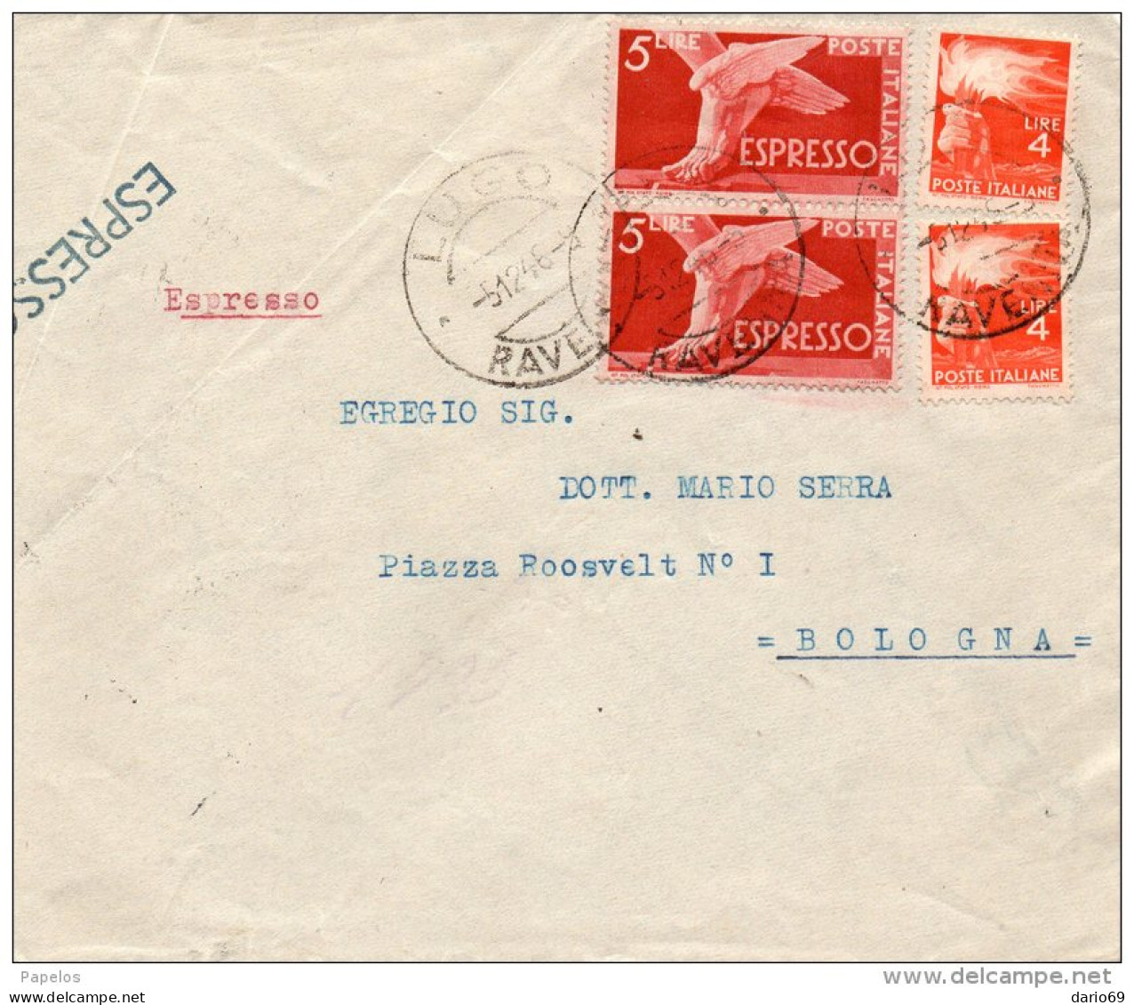 1946  LETTERA ESPRESSO CON ANNLLO LUGO RAVENNA - Express-post/pneumatisch