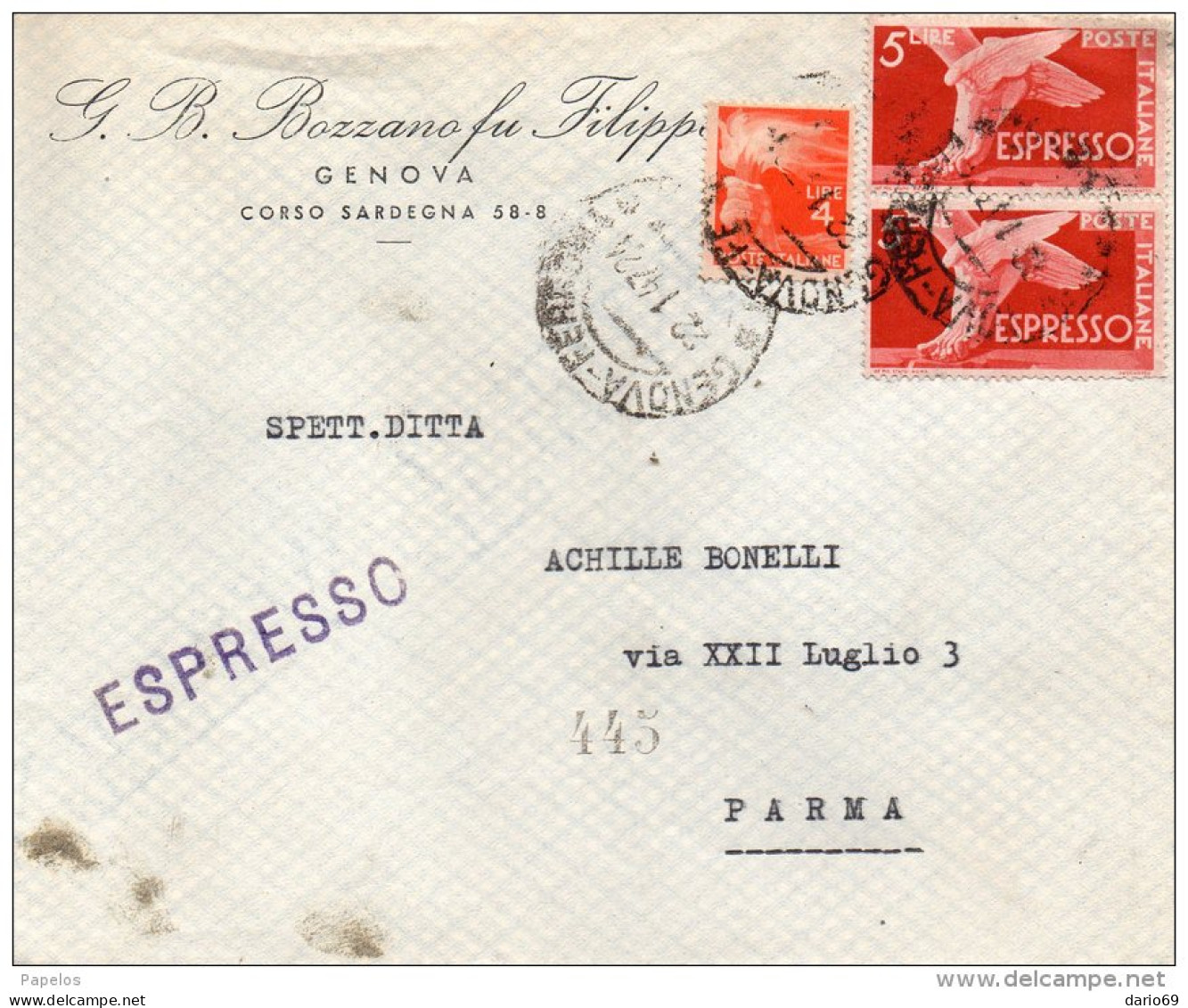 1947  LETTERA ESPRESSO CON ANNLLO GENOVA - Express-post/pneumatisch