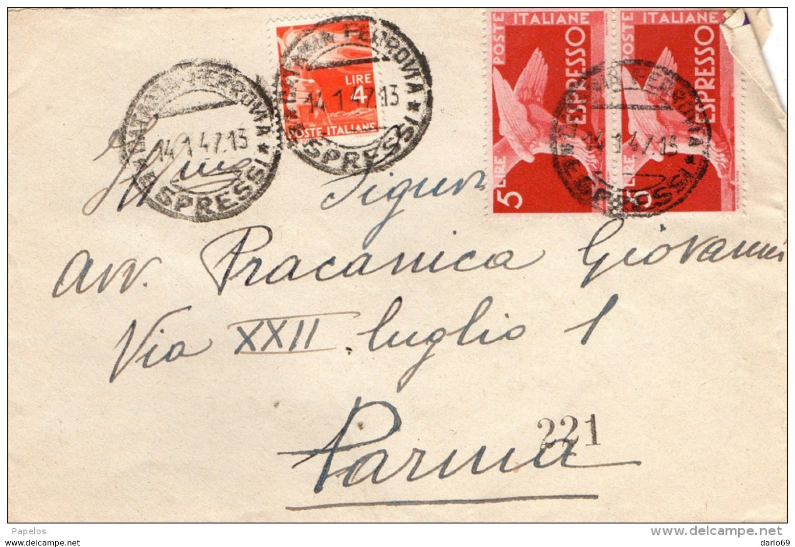 1947  LETTERA ESPRESSO CON ANNLLO CATANIA - Express/pneumatic Mail