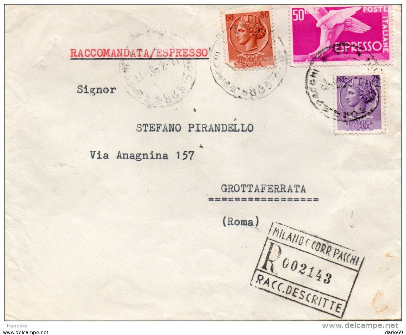 1955  LETTERA  ESPRESSO CON ANNLLO  MILANO - Express/pneumatic Mail