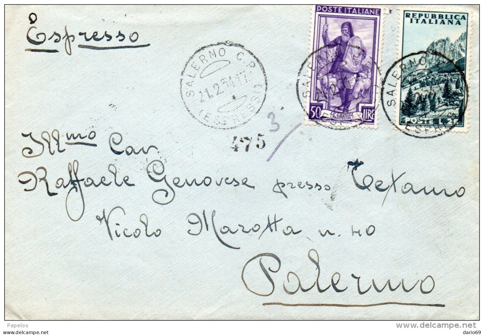 1954 LETTERA  ESPRESSO CON ANNLLO SALERNO - Correo Urgente/neumático