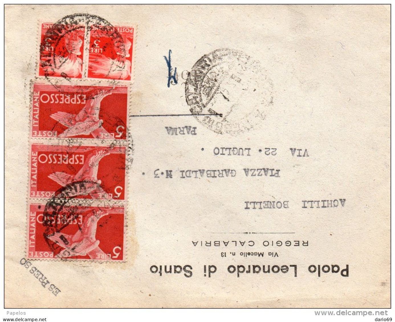 1947  LETTERA ESPRESSO CON ANNULLO REGGIO CALABRIA - Eilpost/Rohrpost