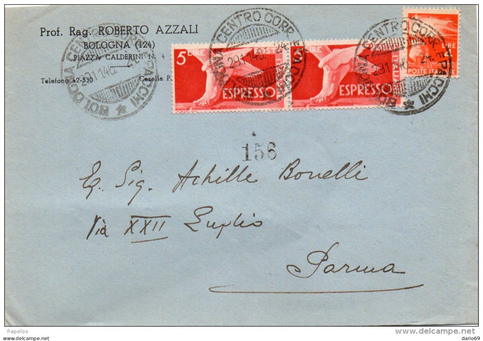 1946  LETTERA ESPRESSO CON ANNULLO BOLOGNA - Correo Urgente/neumático