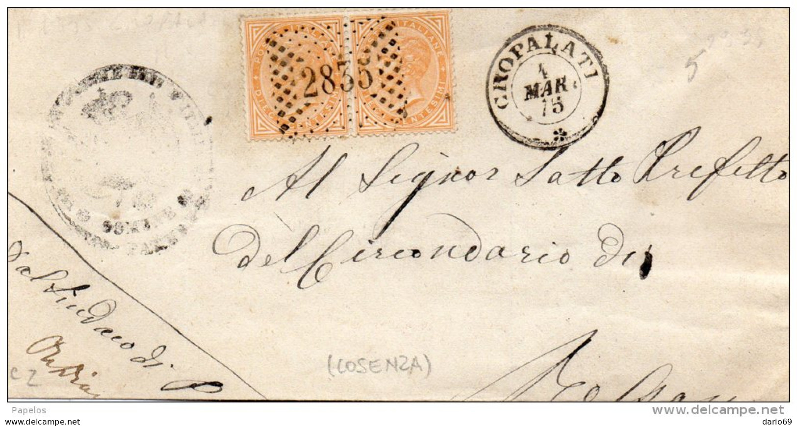 1875 LETTERA CON ANNULLO  COPRALATI  COSENZA - Marcofilía