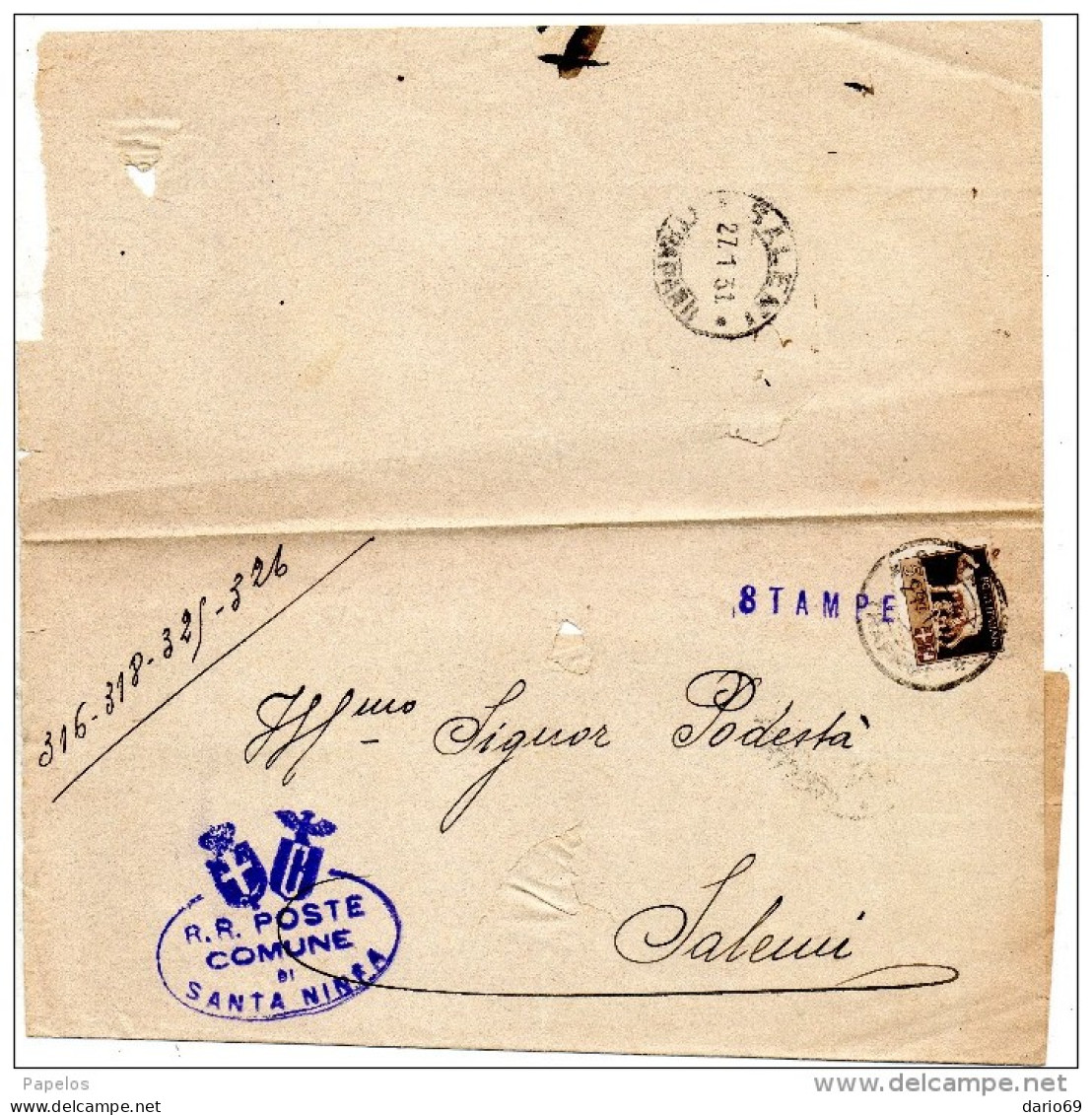 1931  LETTERA CON ANNULLO  SANTA NINFA TRAPANI - Poststempel