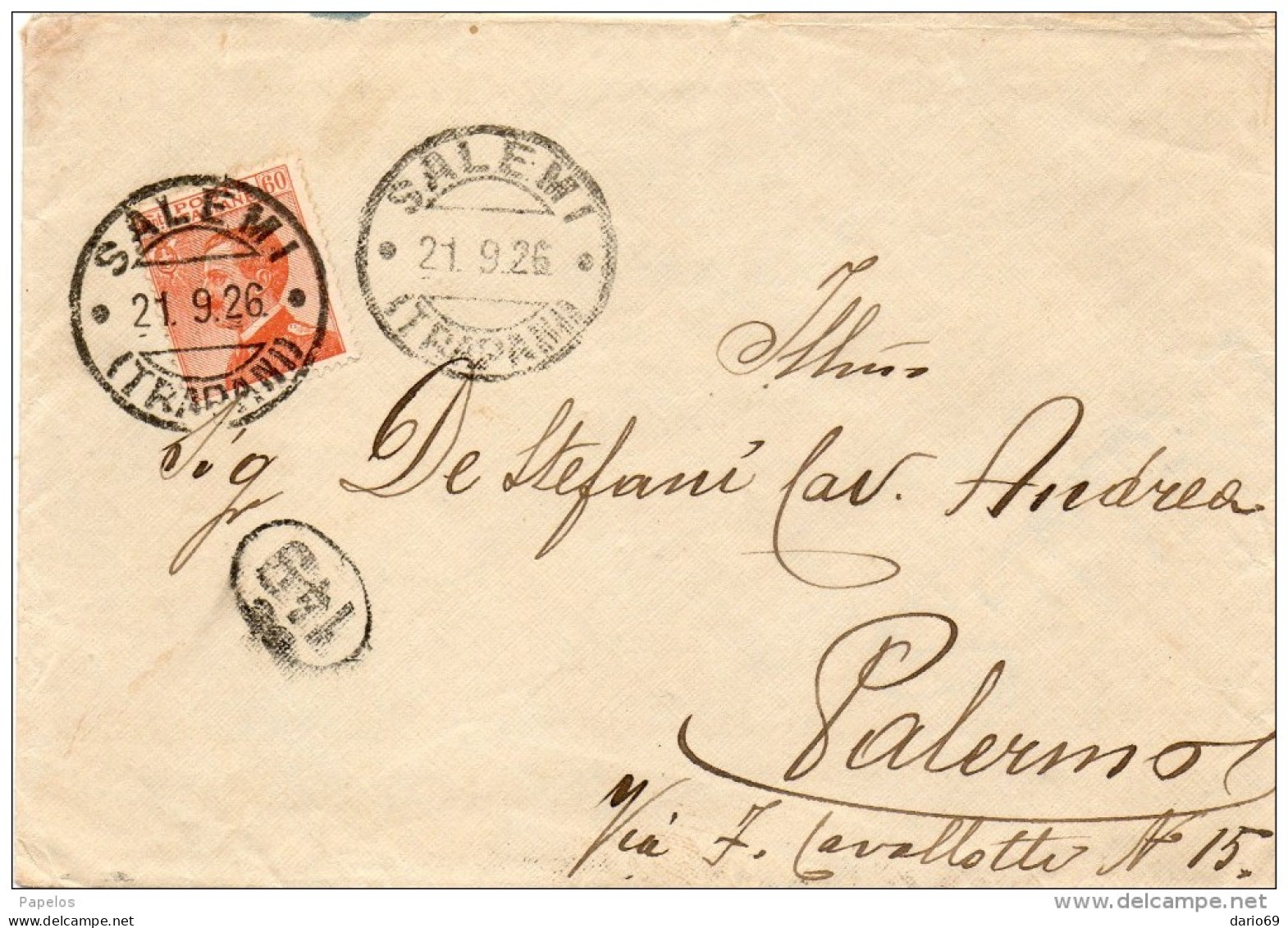 1926  LETTERA CON ANNULLO  SALEMI  TRAPANI - Marcophilie