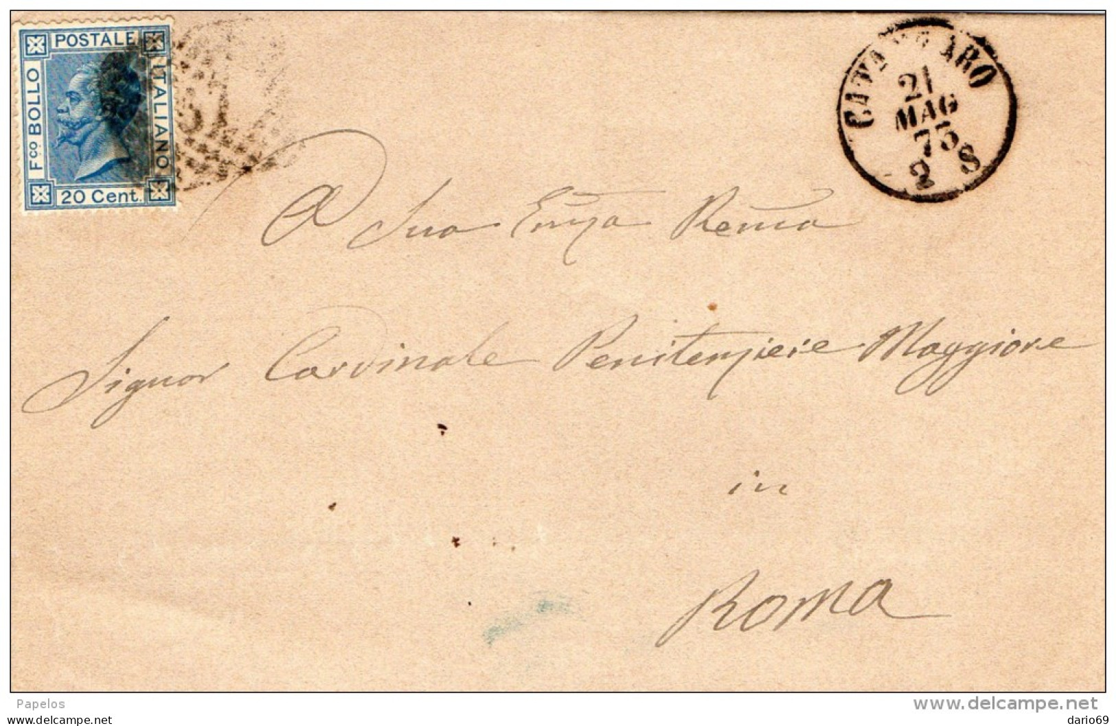 1873  LETTERA CON ANNULLO  CATANZARO - Marcophilie