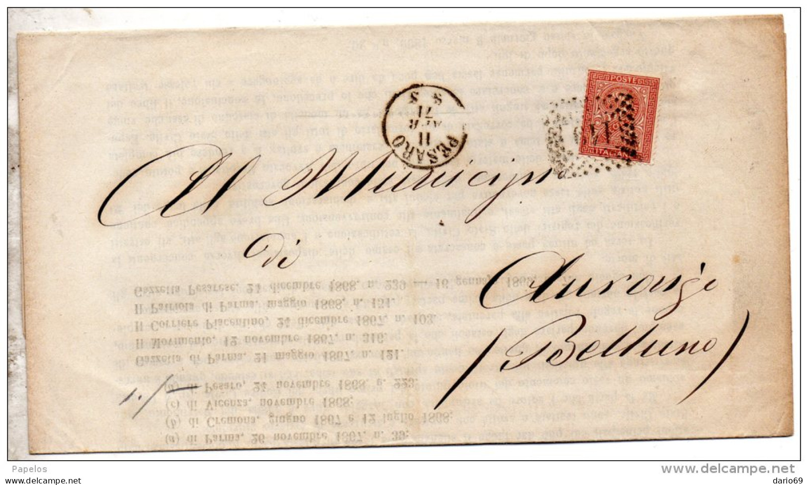 1871  LETTERA CON ANNULLO  PESARO - Poststempel