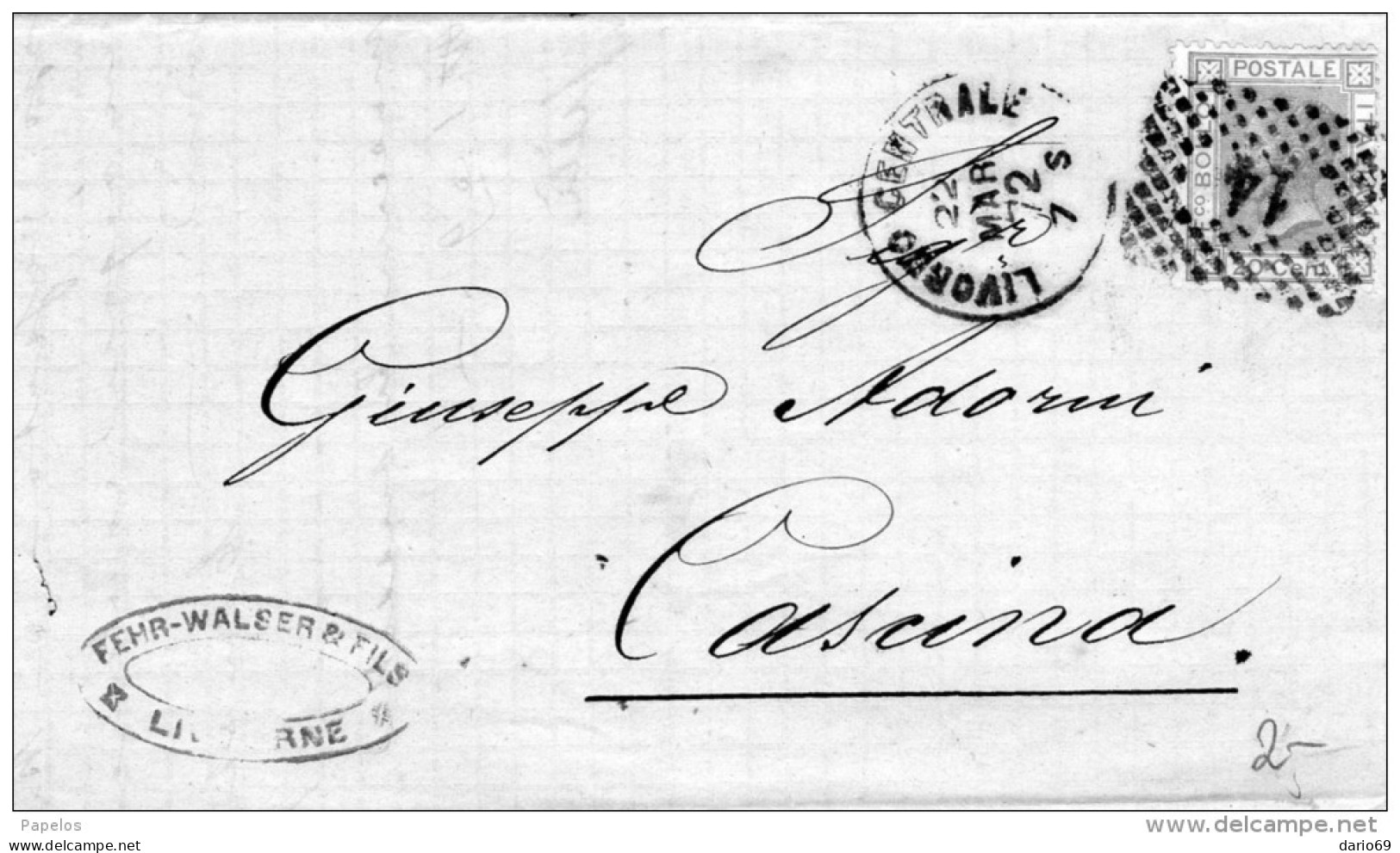 1872  LETTERA CON ANNULLO  LIVORNO + CASCINA - Storia Postale
