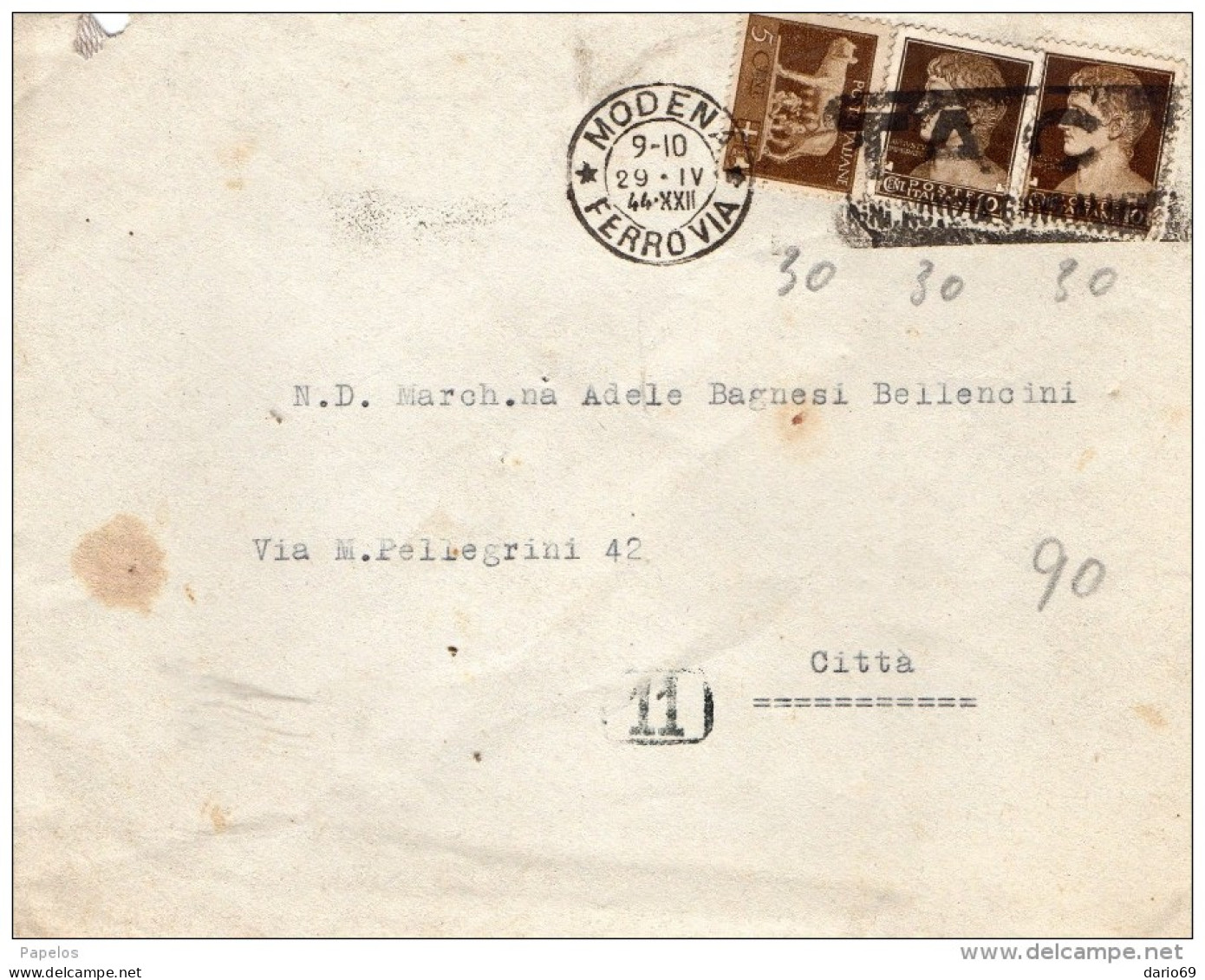 1944 LETTERA CON ANNULLO MODENA + TARGHETTA - Storia Postale