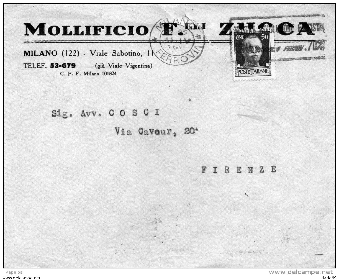 1933 LETTERA  CON ANNULLO MILANO   + TARGHETTA - Storia Postale