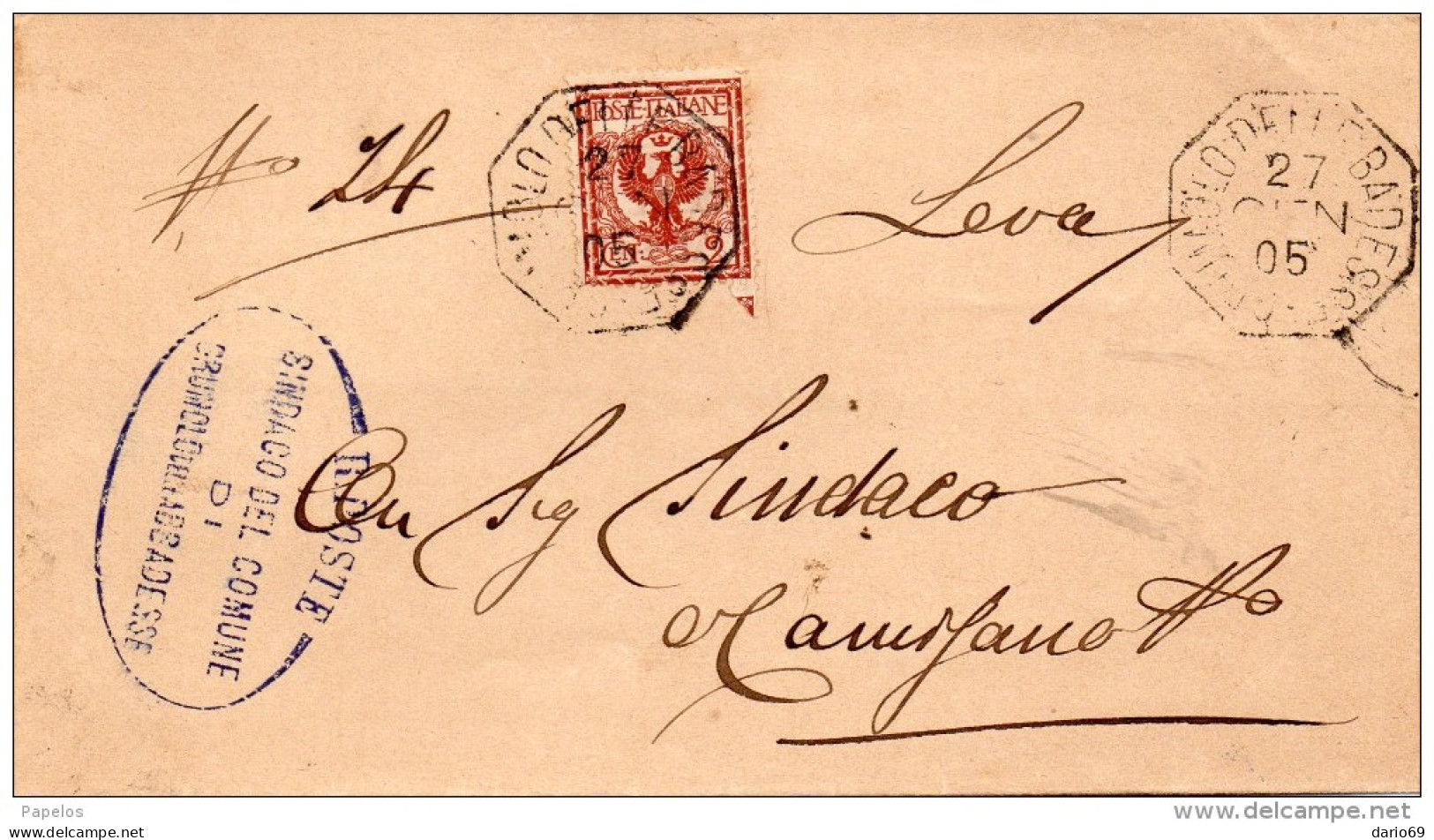 1905   LETTERA CON ANNULLO Grumolo Delle Abbadesse VICENZA - Marcophilia