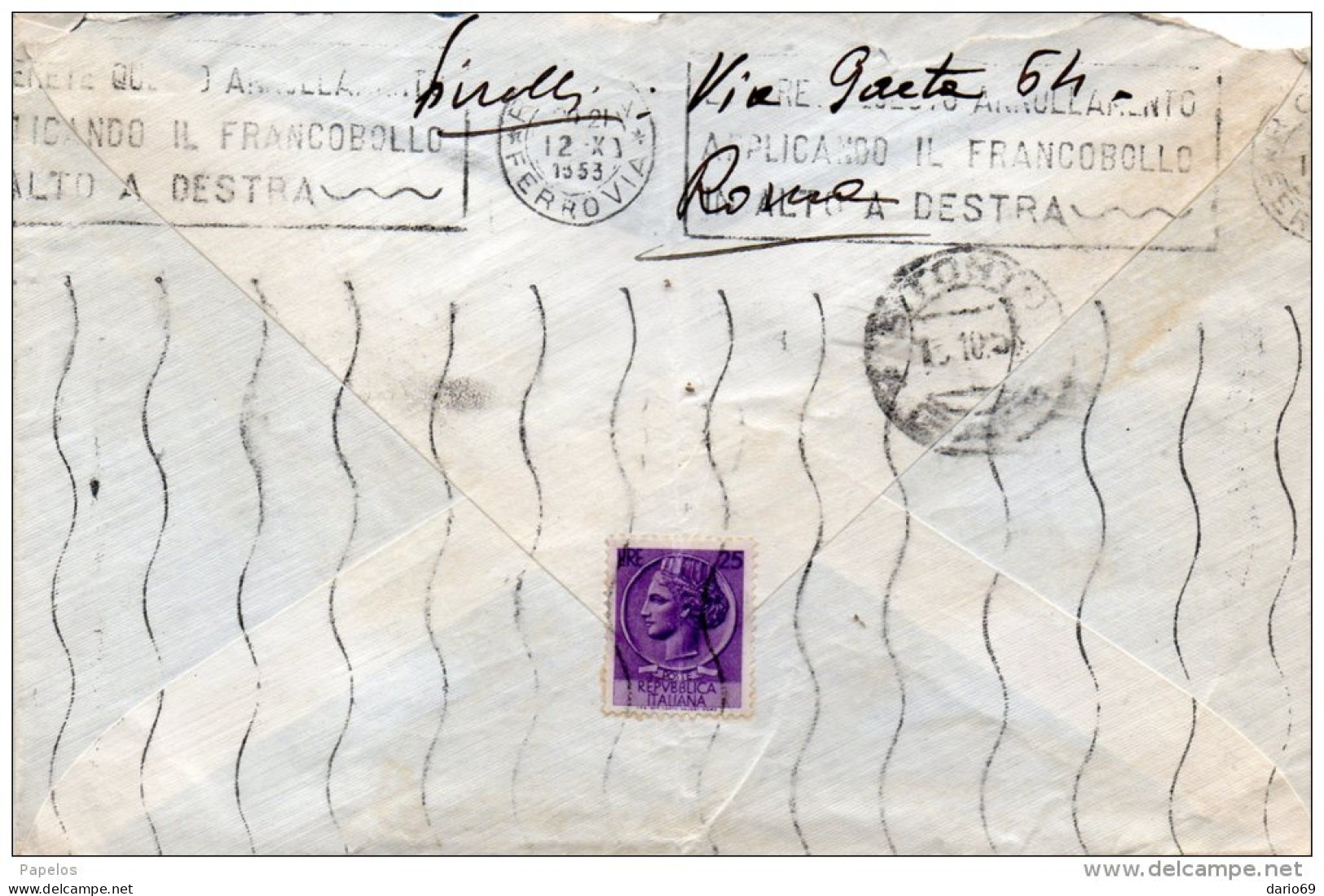 1953  LETTERA  CON ANNULLO   BITONTO   BARI   +    TARGHETTA - 1946-60: Poststempel