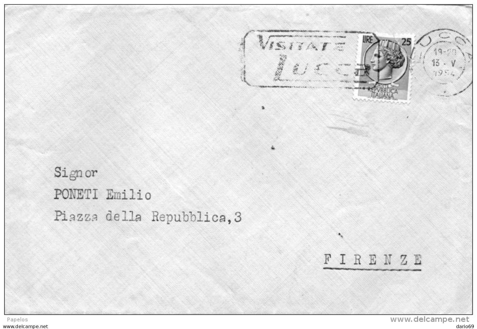 1954 LETTERA  CON ANNULLO    LUCCA  + TARGHETTA VISITATE LUCCA - 1946-60: Poststempel