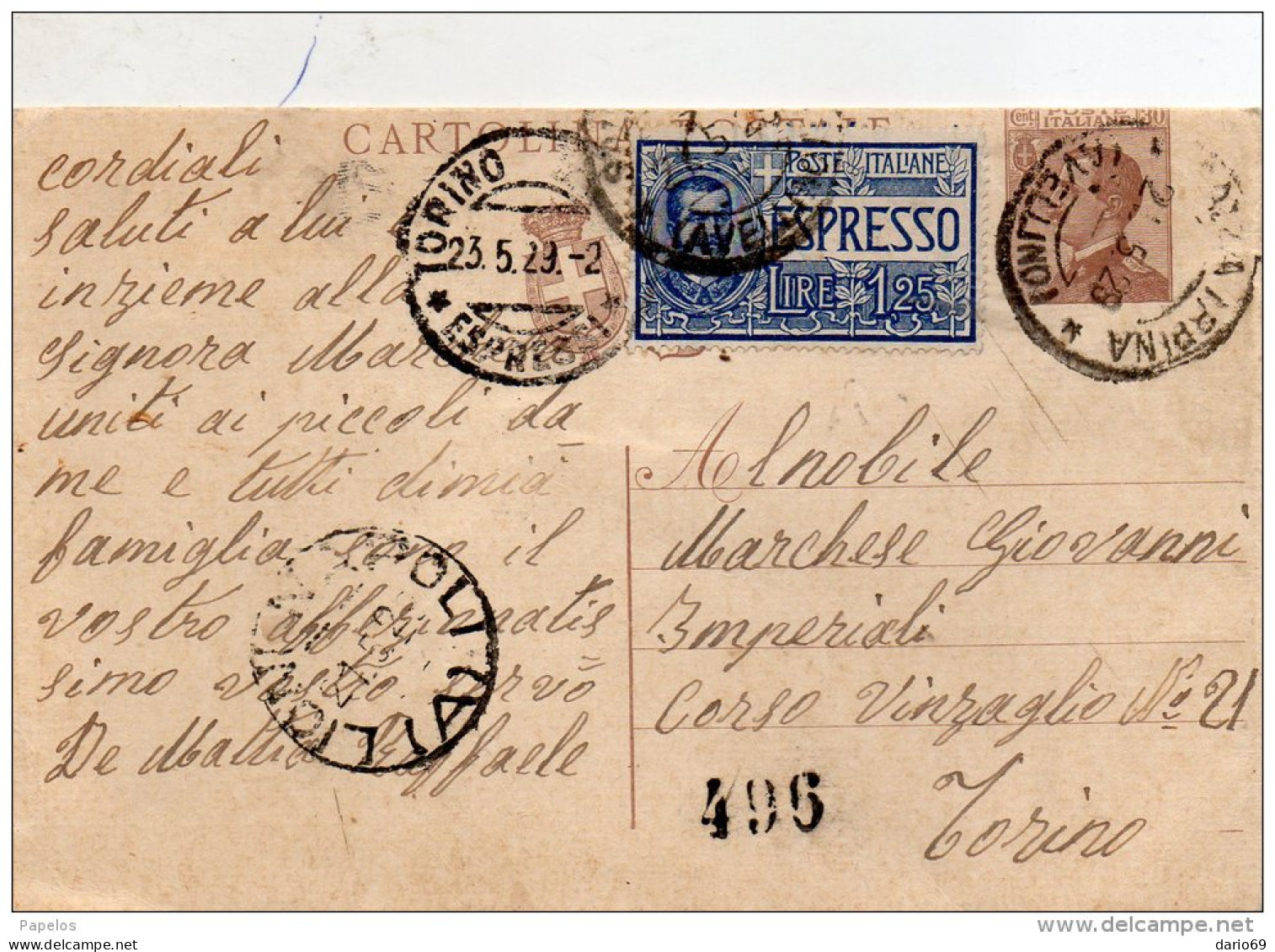 1929  CARTOLINA  ESPRESSO CON ANNULLO SALZA IRPINA  AVELLINO - Entiers Postaux