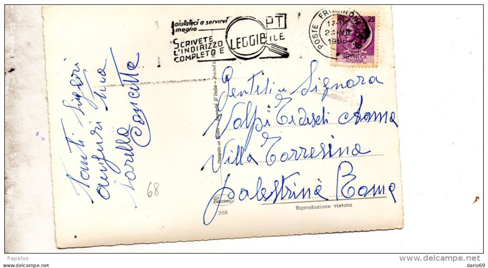 1968 CARTOLINA CON ANNULLO FROSINONE - Sonstige & Ohne Zuordnung