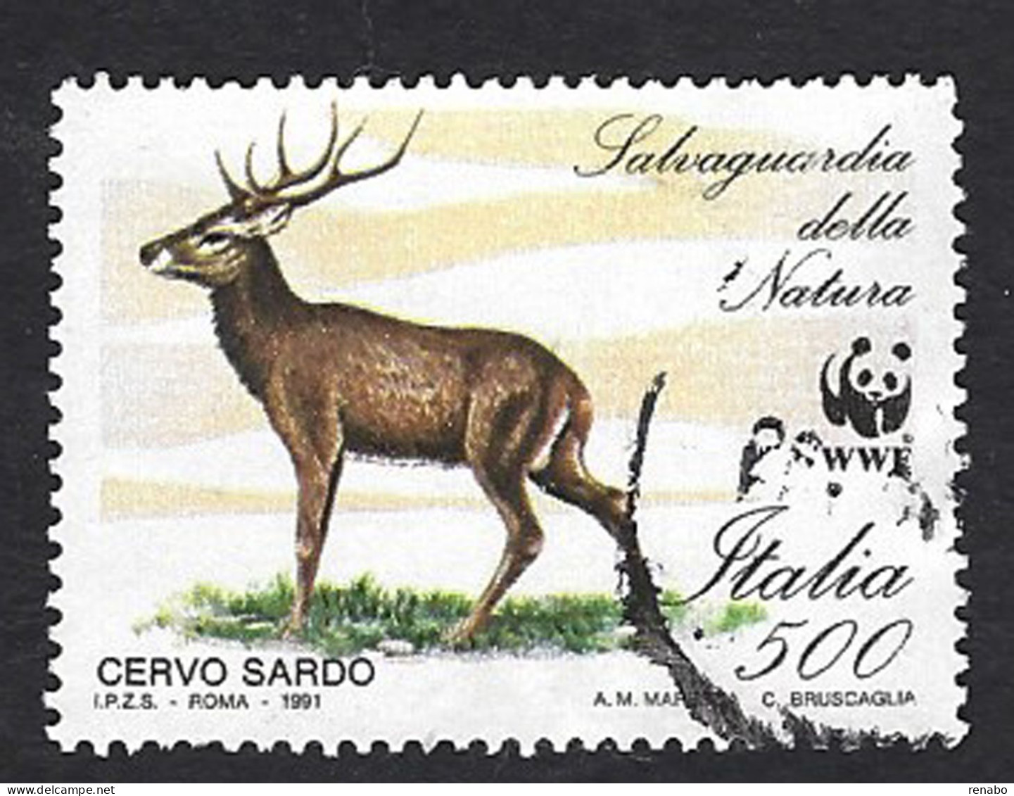 Italia, Italy, Italie, Italien 1991 ; WWF : Cervo Sardo , Deer , Cerf , Ciervo ; Used. - Usados