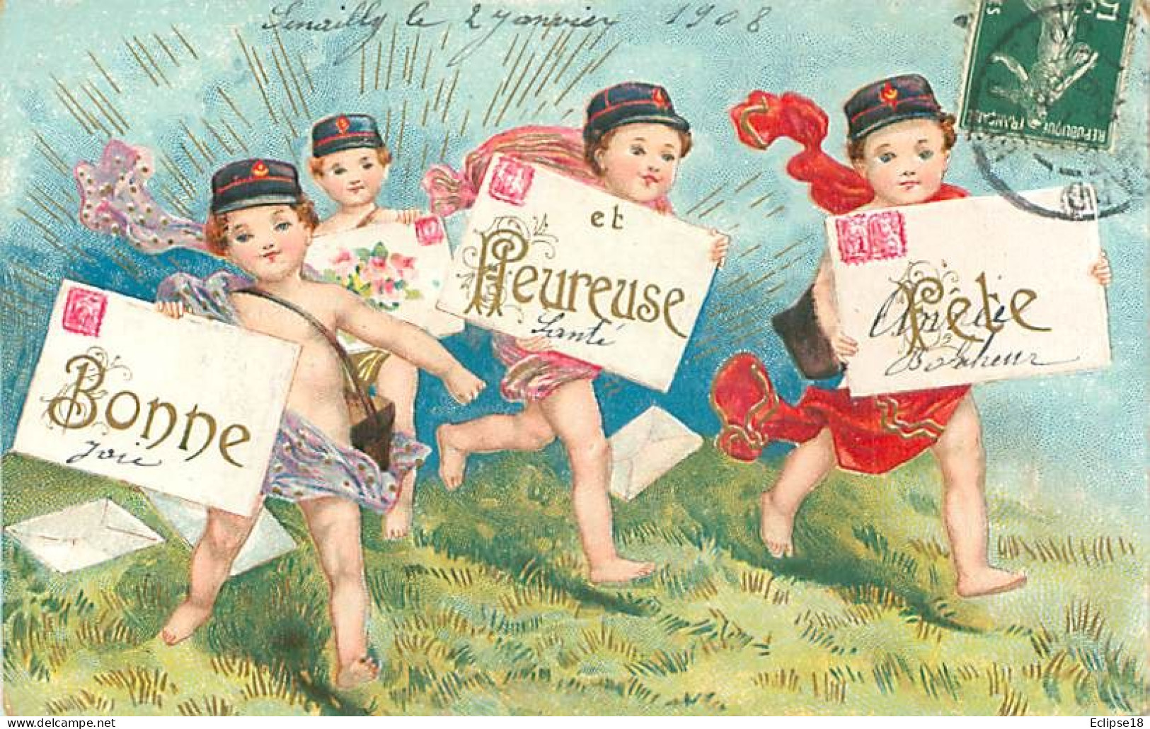 Dessin D' Enfants -  Carte Gaufrée - Bonne Fete  Facteur  Q 2617 - Kindertekeningen