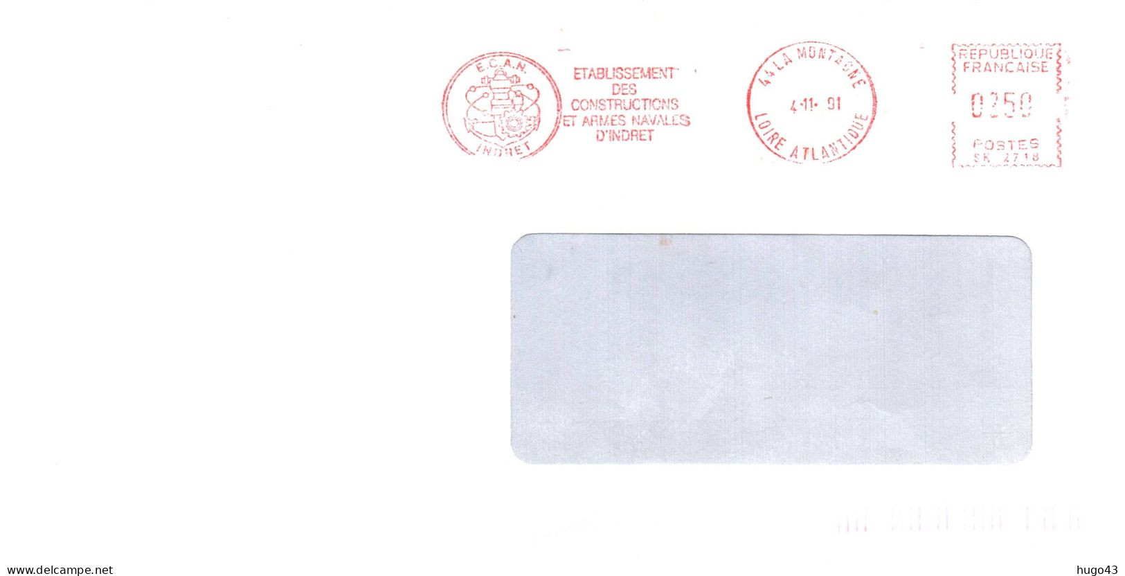 ENVELOPPE AVEC EMA ETABLISSEMENT DES CONSTRUCTIONS ET ARMES NAVALES D'INDRET LE 04/11/91 - Seepost