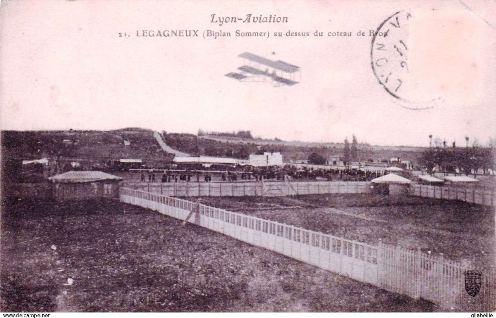 69 - LYON : Aviation - Legagneux (biplan Sommer) Au-dessus Du Coteau De Bron - Autres & Non Classés