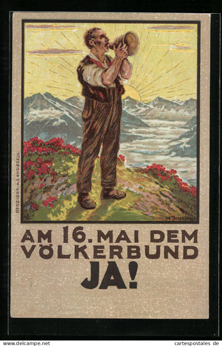 Künstler-AK Mann In Den Bergen, Volksabstimmung Völkerbund 1920  - Andere & Zonder Classificatie