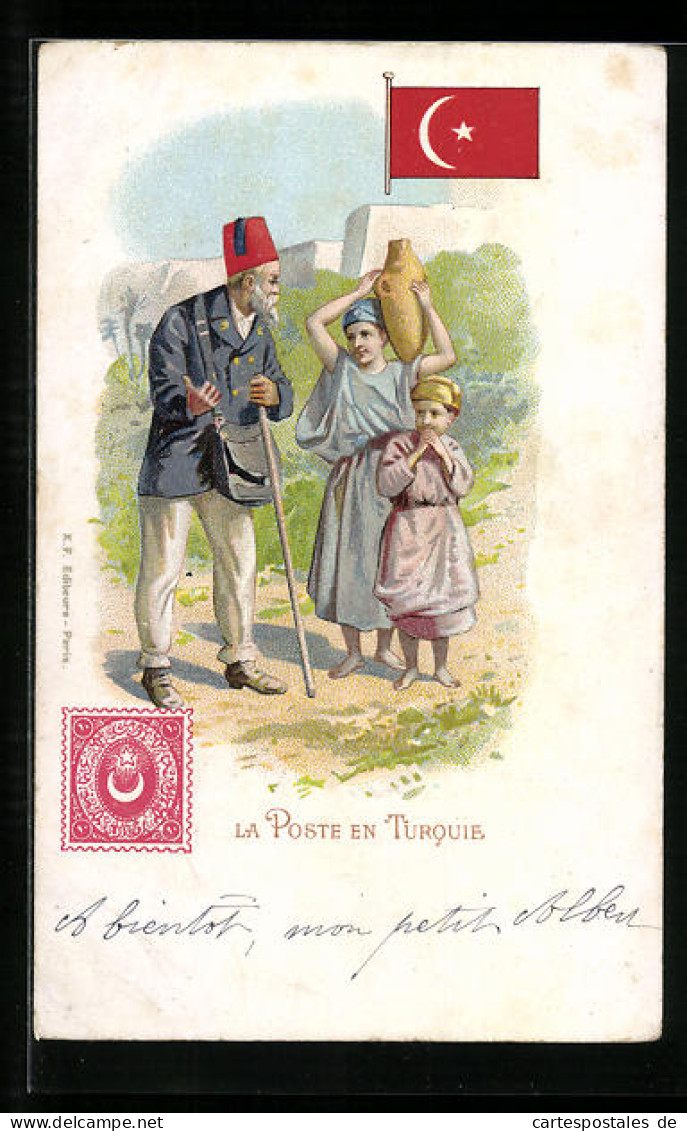 Lithographie Turquie, La Poste, Türkischer Briefträger, Briefmarke  - Turkey