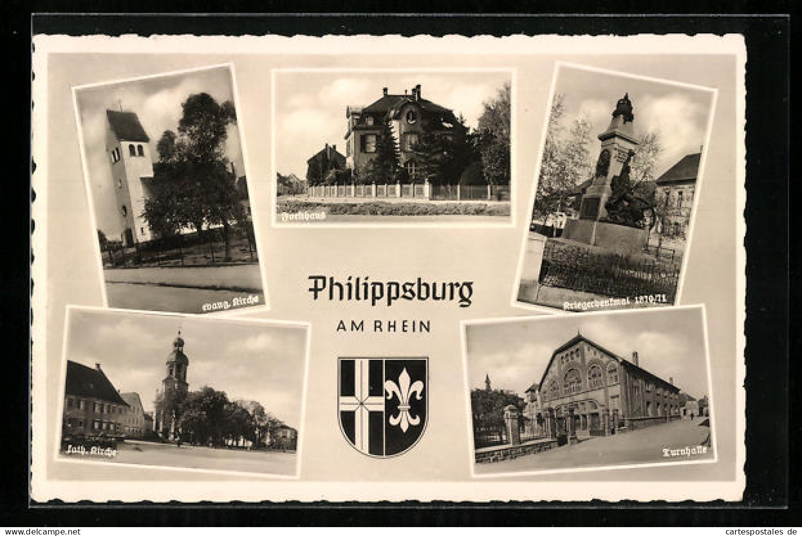 AK Philippsburg Am Rhein, Evang. Kirche, Forsthaus, Kriegerdenkmal 1870 /71, Turnhalle  - Other & Unclassified