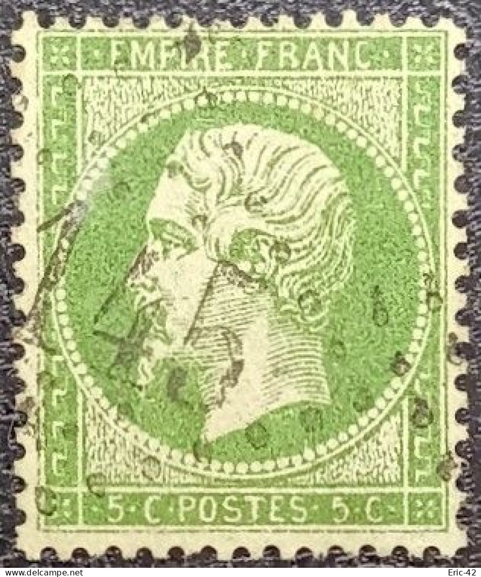 FRANCE Y&T N°20 Napoléon 5c Vert. Oblitéré Losange GC. N°2145A Lyon (Les Terreaux) - 1862 Napoléon III