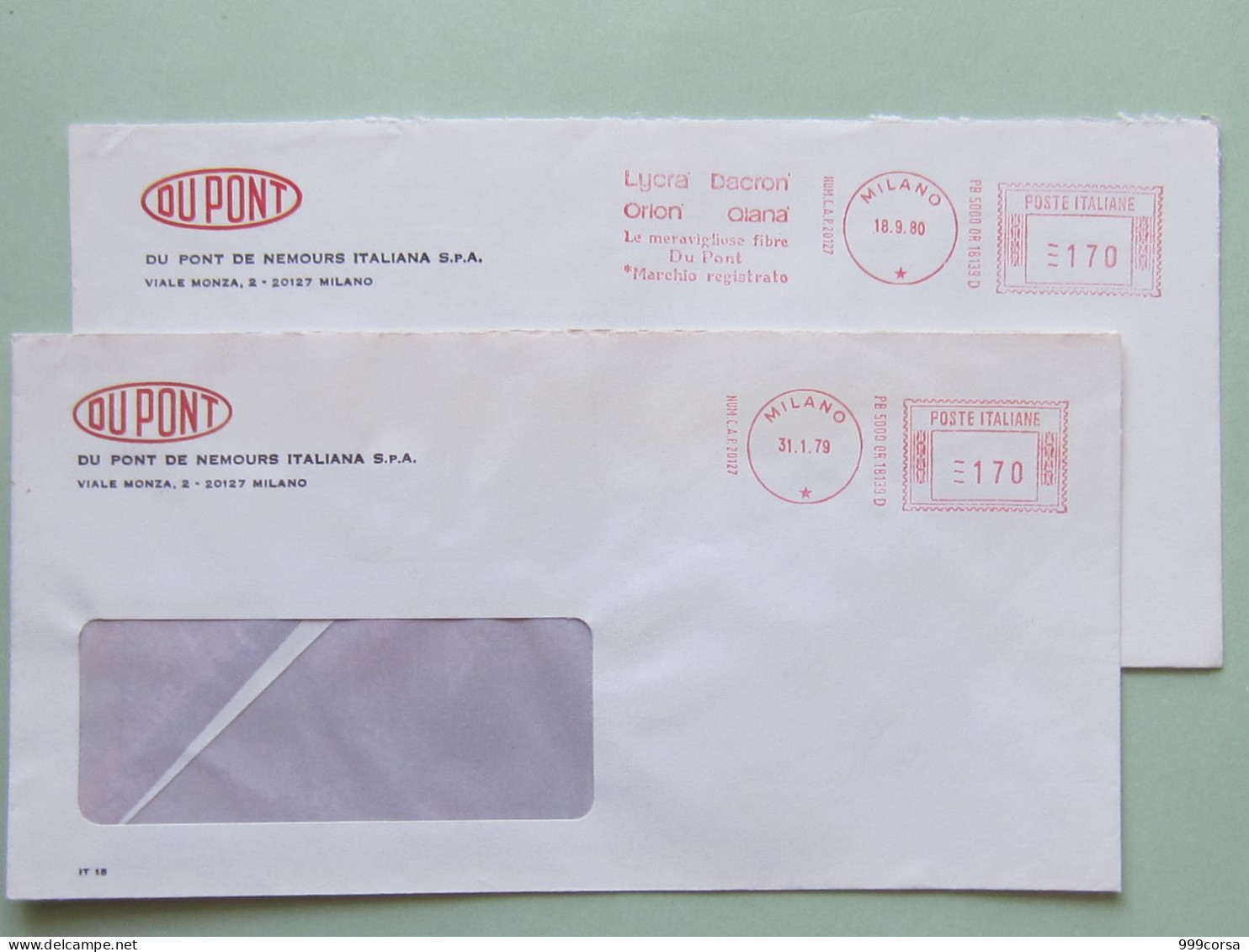 Industria Chimica,Tessili, Du Pont, Fibre Sintetiche, 2 Affr.mecc.diverse,ema,meter,1979 E 1980, Italia (DZ64) - Franking Machines (EMA)