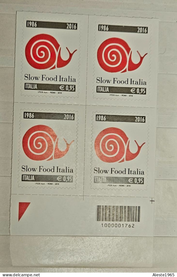 SLOW FOOD  QUARTINA  COD. A BARRE - ANNO 2016 POSTE ITALIANE - Blocks & Sheetlets
