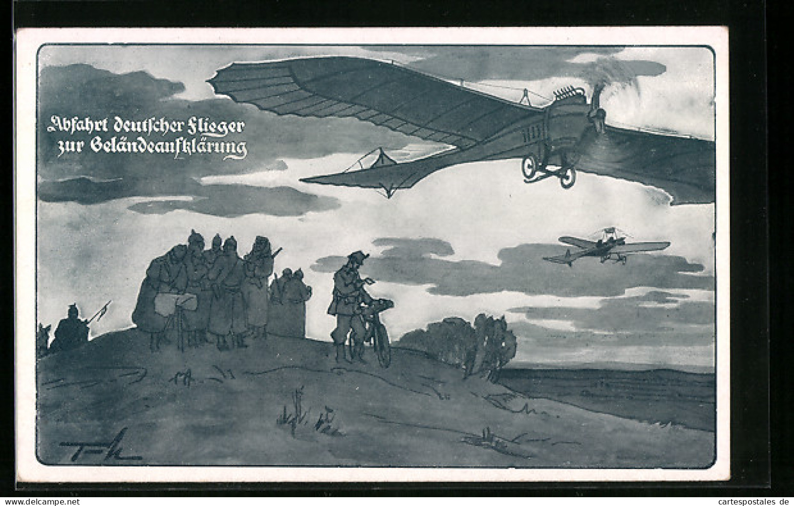 Künstler-AK Abfahrt Deutscher Flugzeuge Zur Geländeaufklärung  - 1914-1918: 1ère Guerre