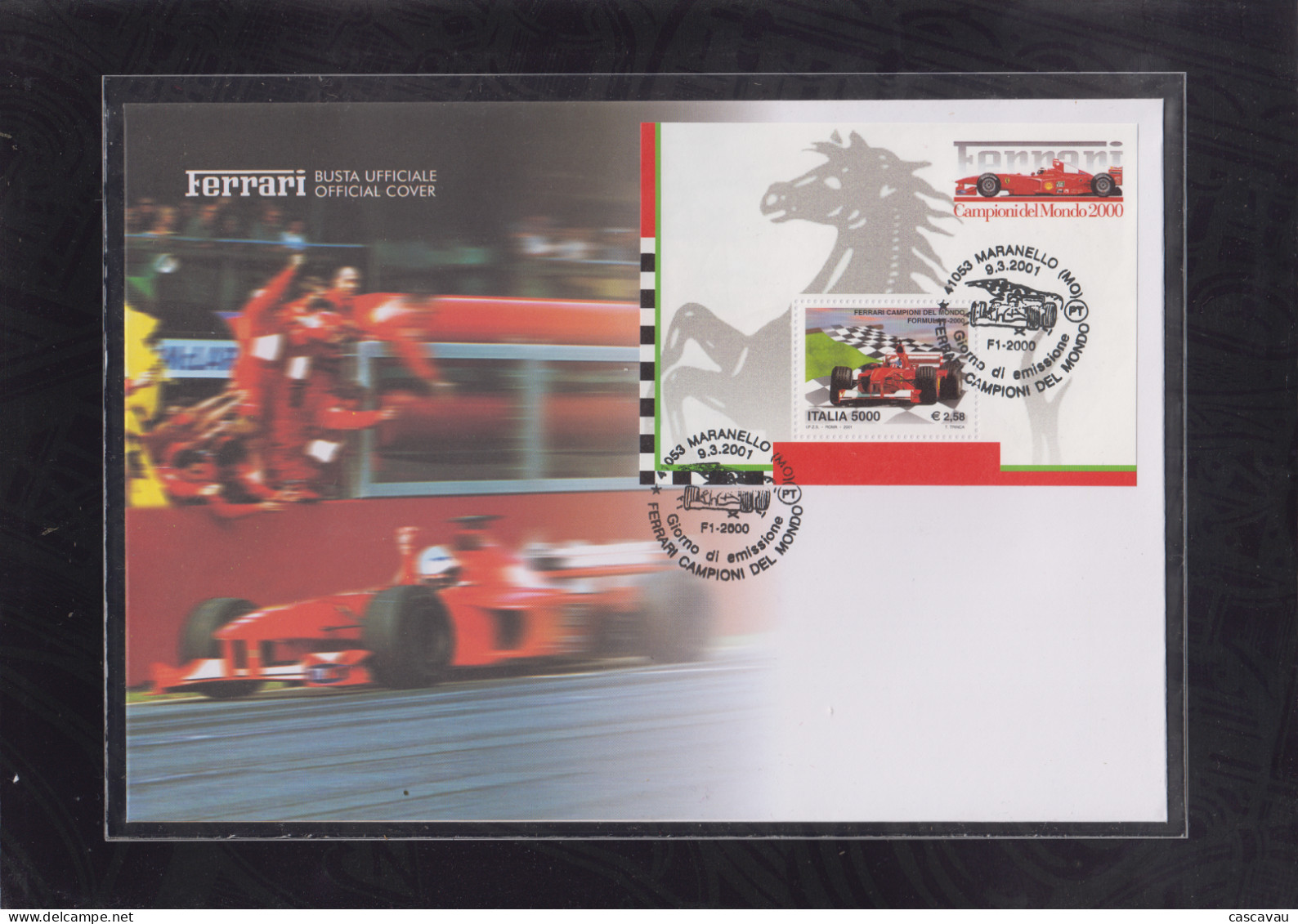 Encart   1er  Jour    ITALIE    Sport  Automobile  :  FERRARI   Champion  Du   Monde   De   FORMULE 1     2000 - Cars