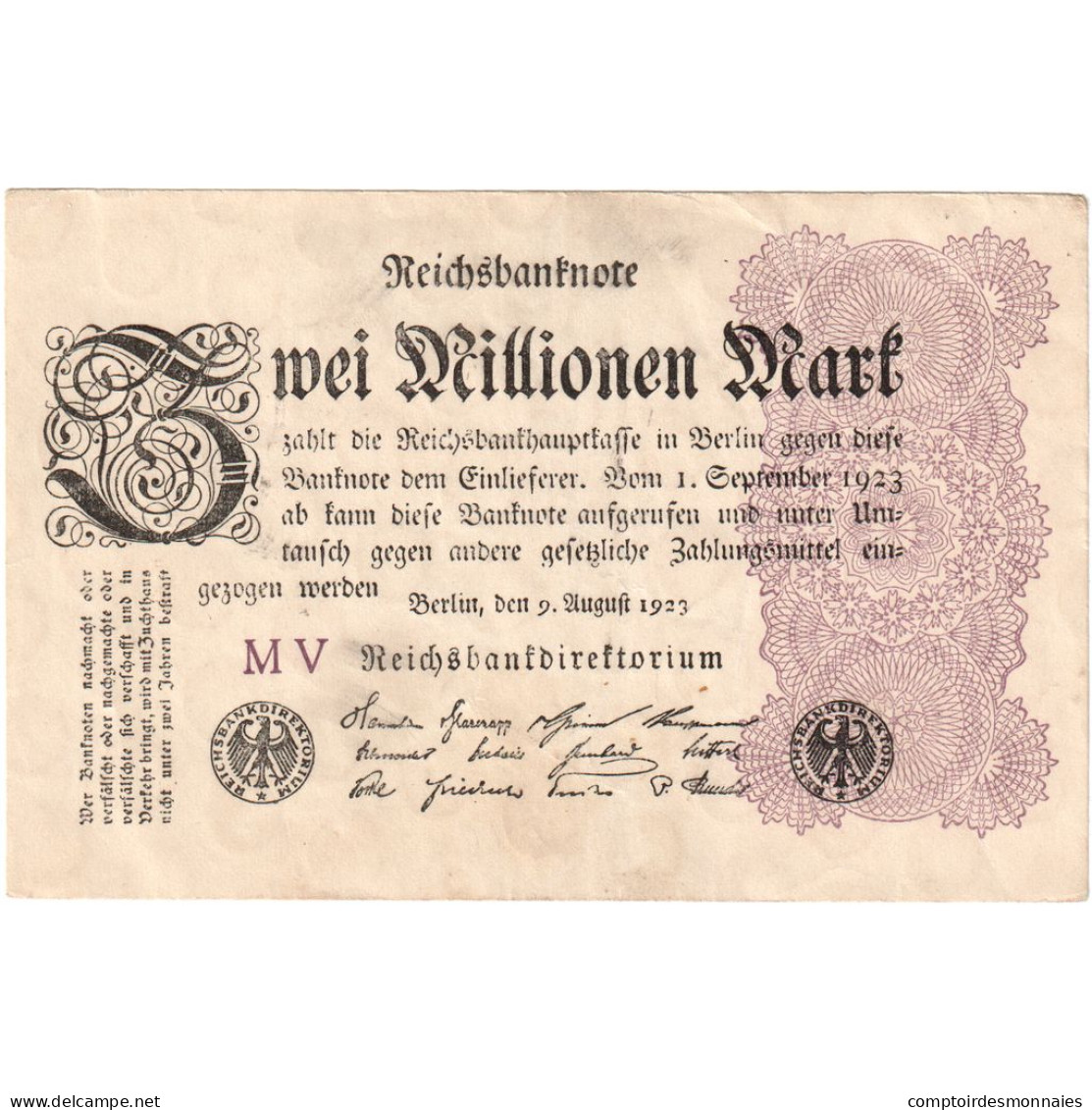 Allemagne, 2 Millionen Mark, 1923, 1923-08-09, KM:104b, TTB - 2 Millionen Mark