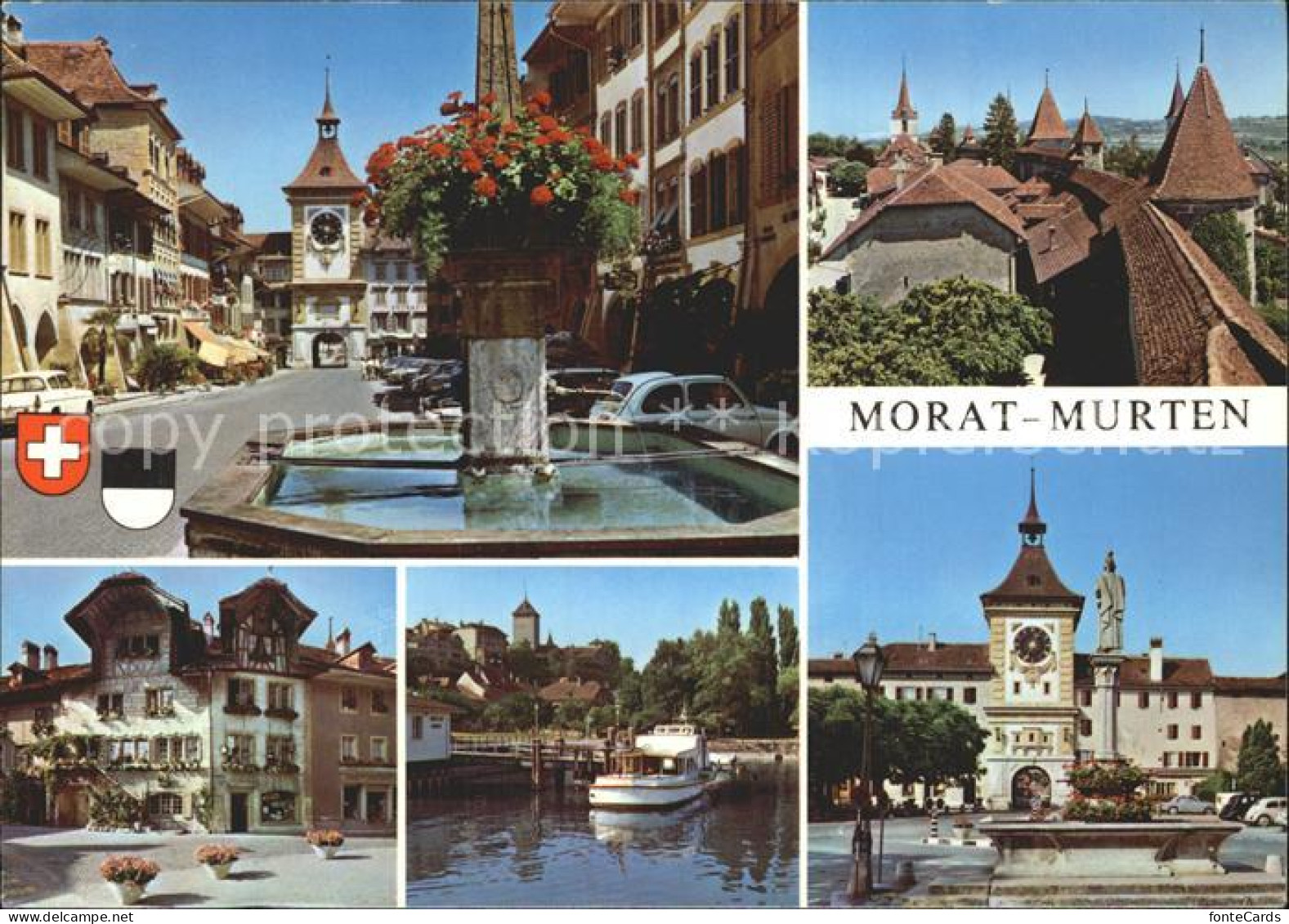 12352746 Murten Morat Stadttor Brunnen Stadtmauer Ausflugsschiff Murten - Autres & Non Classés