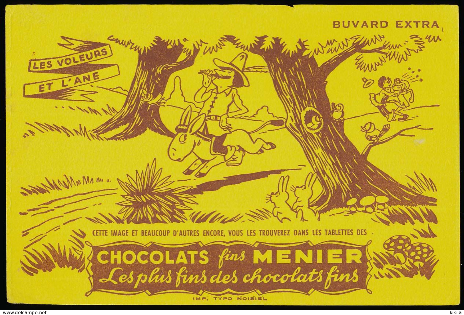 Buvard 20,8 X 13.8 Chocolat MENIER  Les Voleurs Et L'âne  Marron Sur Jaune - Cocoa & Chocolat