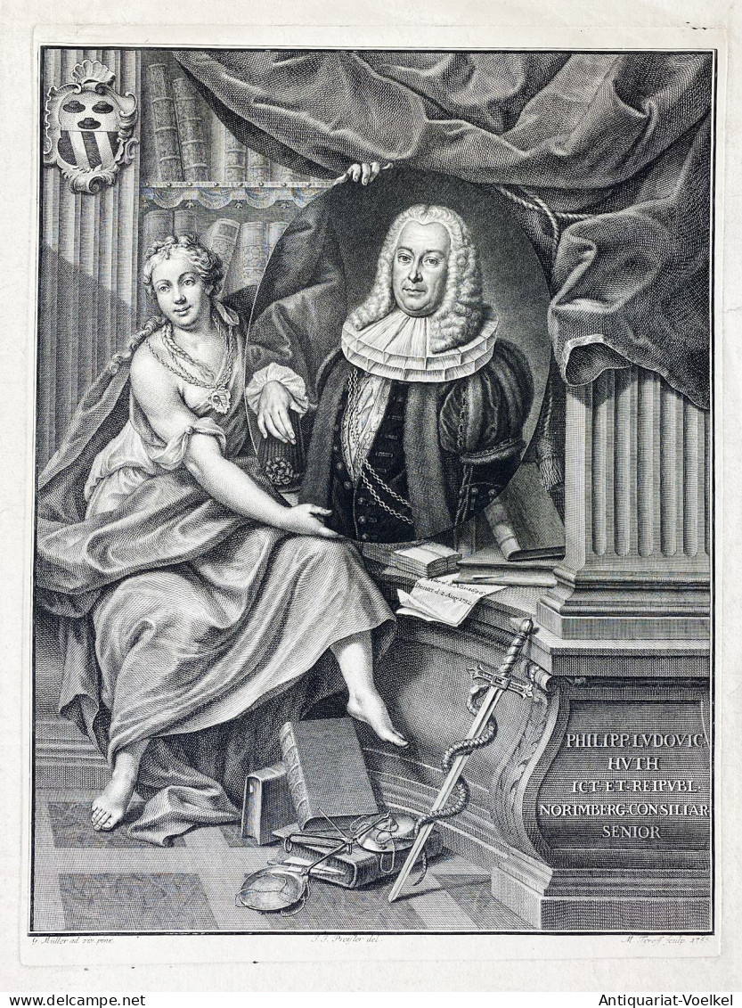 Philipp Ludovic Huth - Philipp Ludwig Huth (1696-1752) Nürnberg Portrait Wappen - Prenten & Gravure