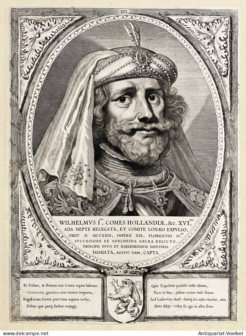 Wilhelmus I.mus, Comes Hollandiae, &c.. - Willem I Van Holland (1168-1222) Graaf Count Portrait / Wappen Coat - Prenten & Gravure