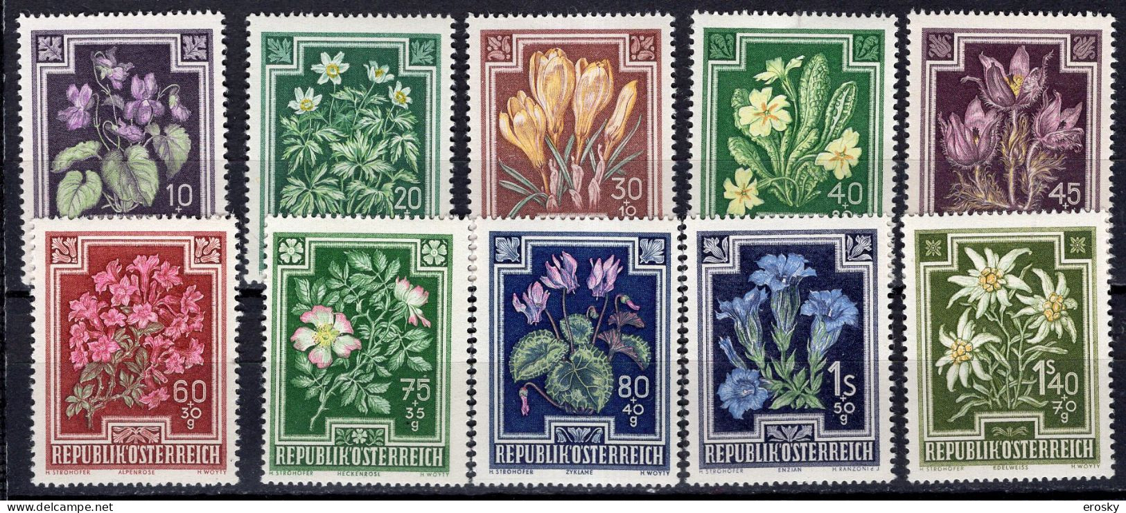 K3435 - AUSTRIA Yv N°722/31 ** FLEURS - Nuevos