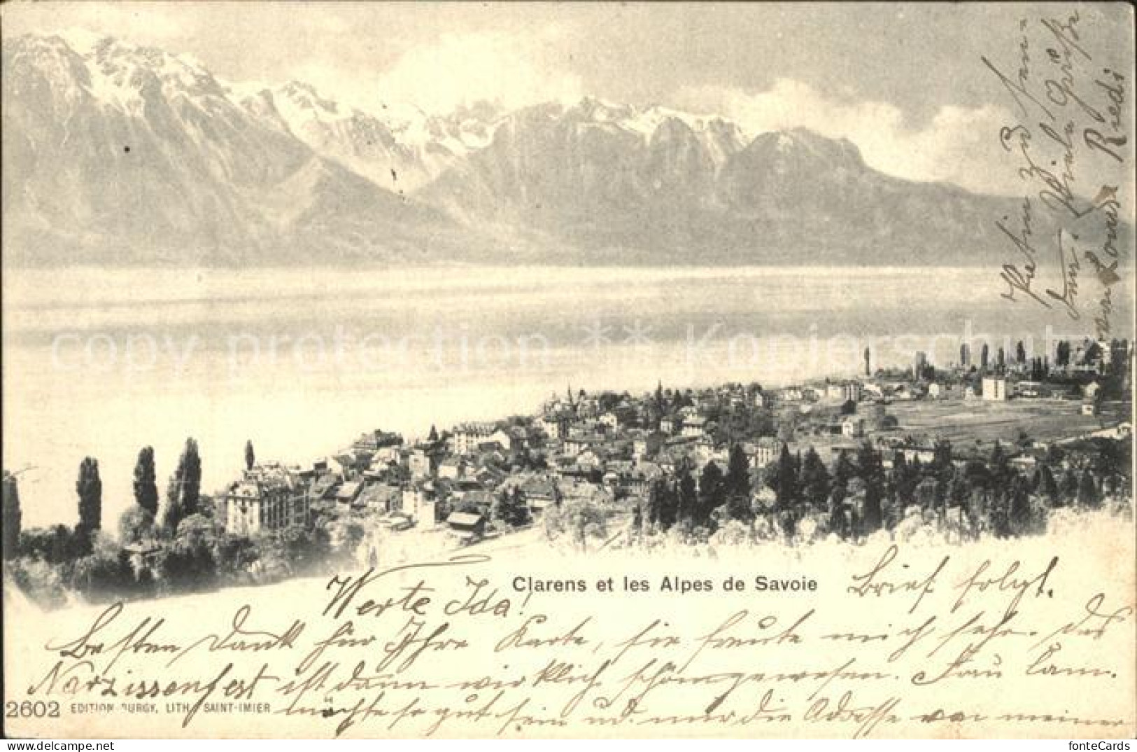 12321056 Clarens VD Panorama Lac Leman Alpes De Savoie Genfersee Clarens - Andere & Zonder Classificatie