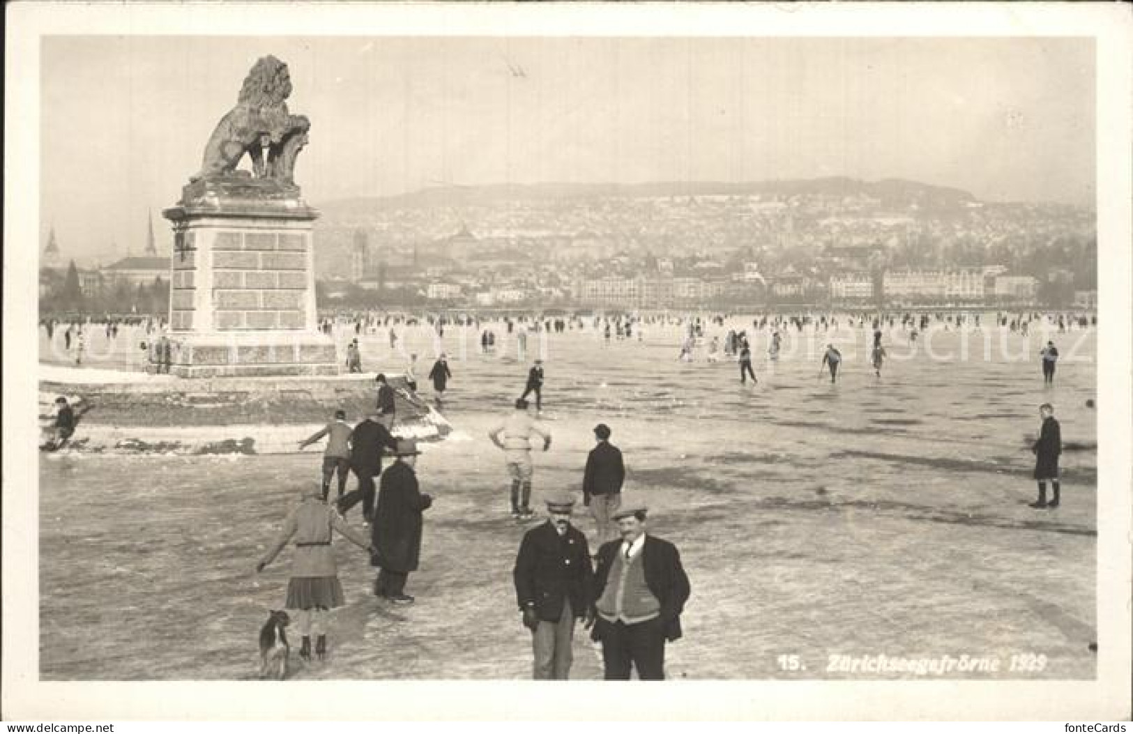 12319386 Zuerich Zuerichseegefroerne 1929 Loewenskulptur Zuerich - Andere & Zonder Classificatie